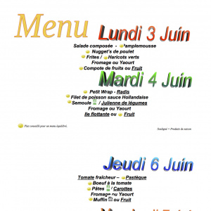 menu du 3 au 7 juin
