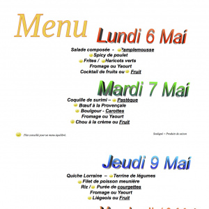 menu du 6 au 10 mai