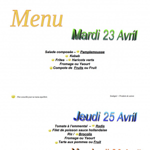 menu du 23 au 26 avril