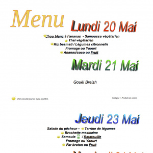 menu du 20 au 24 mai