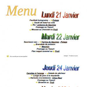 menu du 21 au 25 janvier